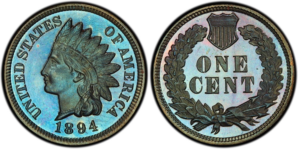 1894 Indian Head cent proof strike showing deeply mirrored fields and frosted Liberty portrait, characteristic of Philadelphia Mint proof coinage
